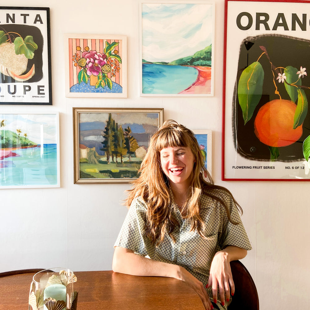 Artist Jordan McDowell at Home with her Gallery Wall of Art Prints