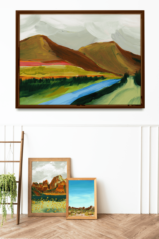
            
                Load image into Gallery viewer, &amp;quot;Lazy River Mountains&amp;quot; Horizontal Landscape Canvas Art Print
            
        